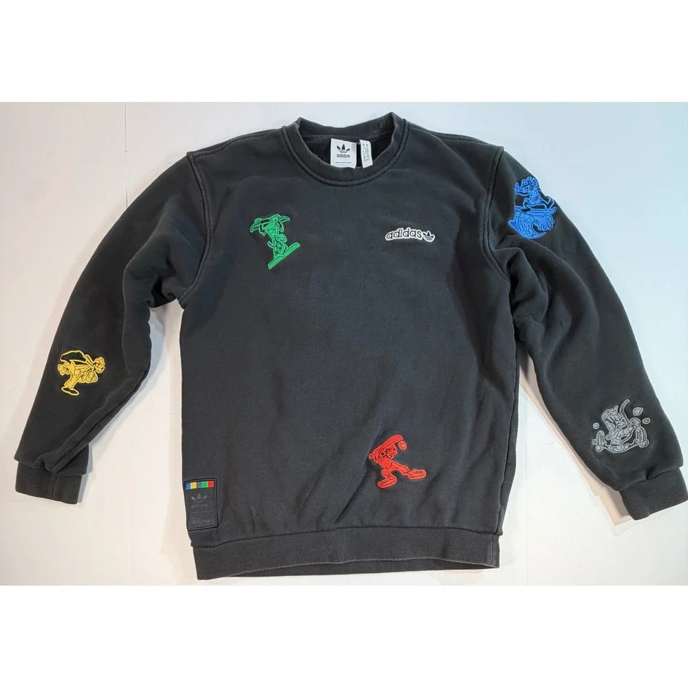 Adidas Disney Goofy Crewneck Sweatshirt Mens Medium Black Embroidered Pullover